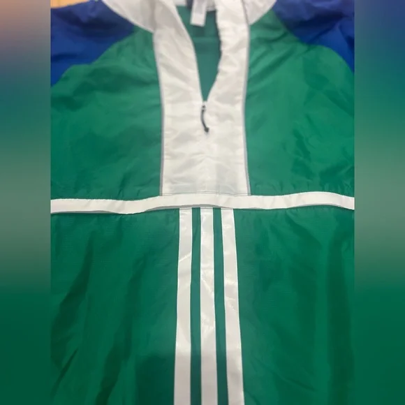 Adidas Green and Blue Windbreaker Jacket with a Hood - Picture 5 of 11